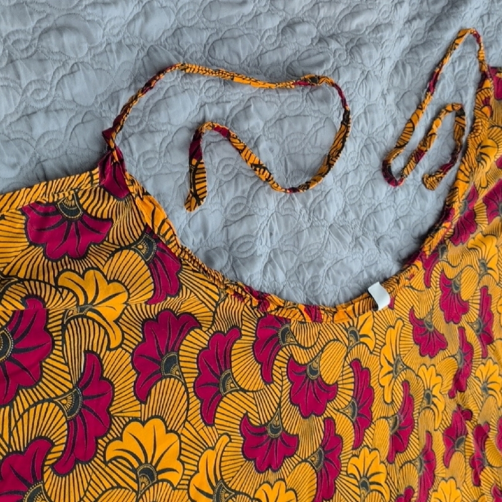 Handmade African Maxi Wrap Skirt Yellow and Red Graphic Pattern 100% Cotton